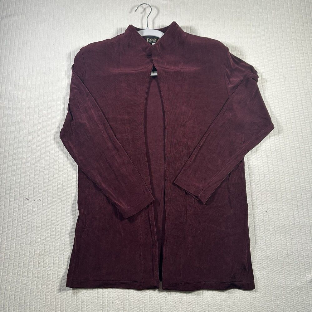 Picadilly Women Small Burgundy Slinky Micro Rib Open Front Travel Cardigan
